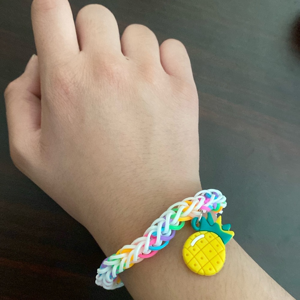 Handmade pineapple bracelet rainbow and white